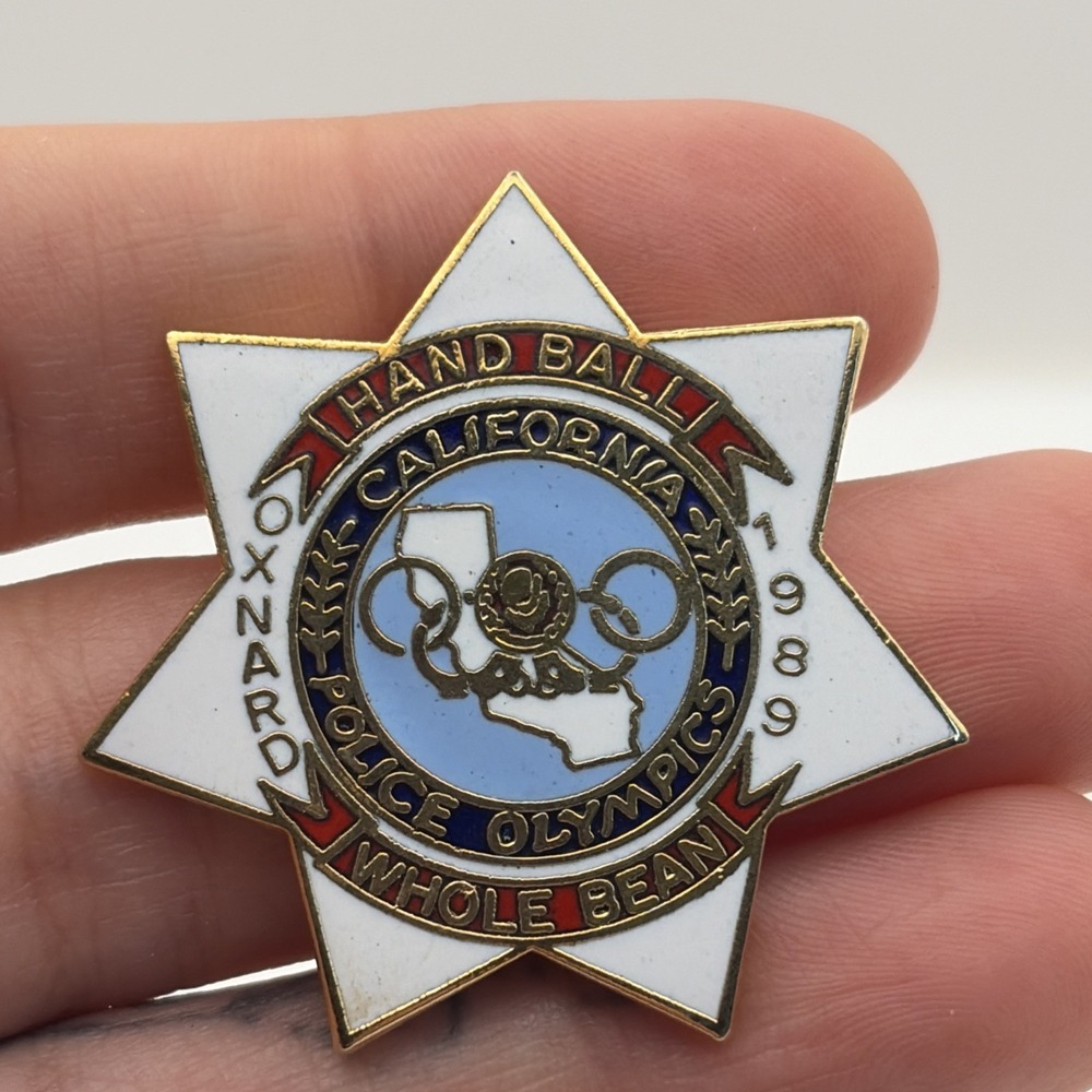 1989 Oxnard California Police Olympics Hand Ball Whole Bean Lapel Hat Pin